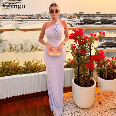 Verngo Purple Crepe Evening Dress Halter Mermaid Formal Occasion3D Flowers Prom Party Gowns Customized
