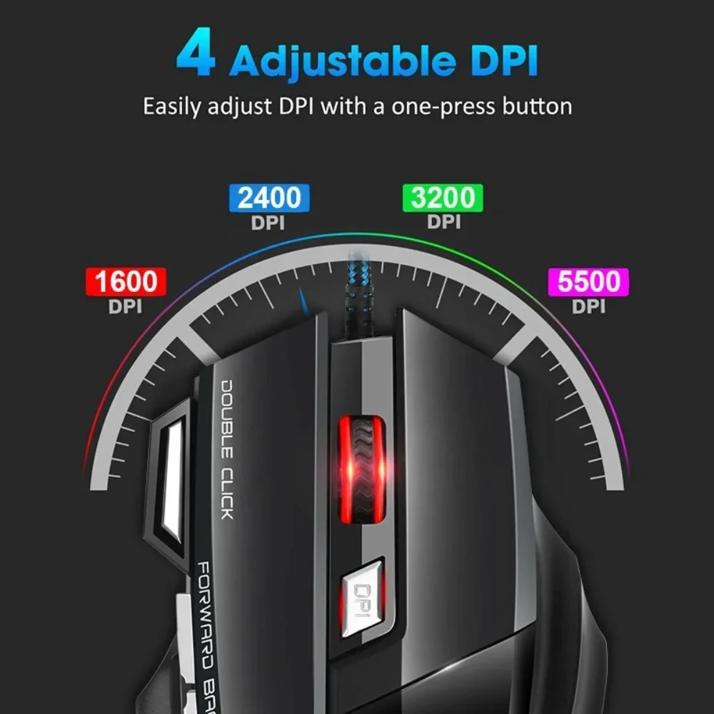 Ergonomic Gaming Mouse Wired USB 5500 DPI LED Backlight 7 Buttons for PC and Laptop Gamer Accessories