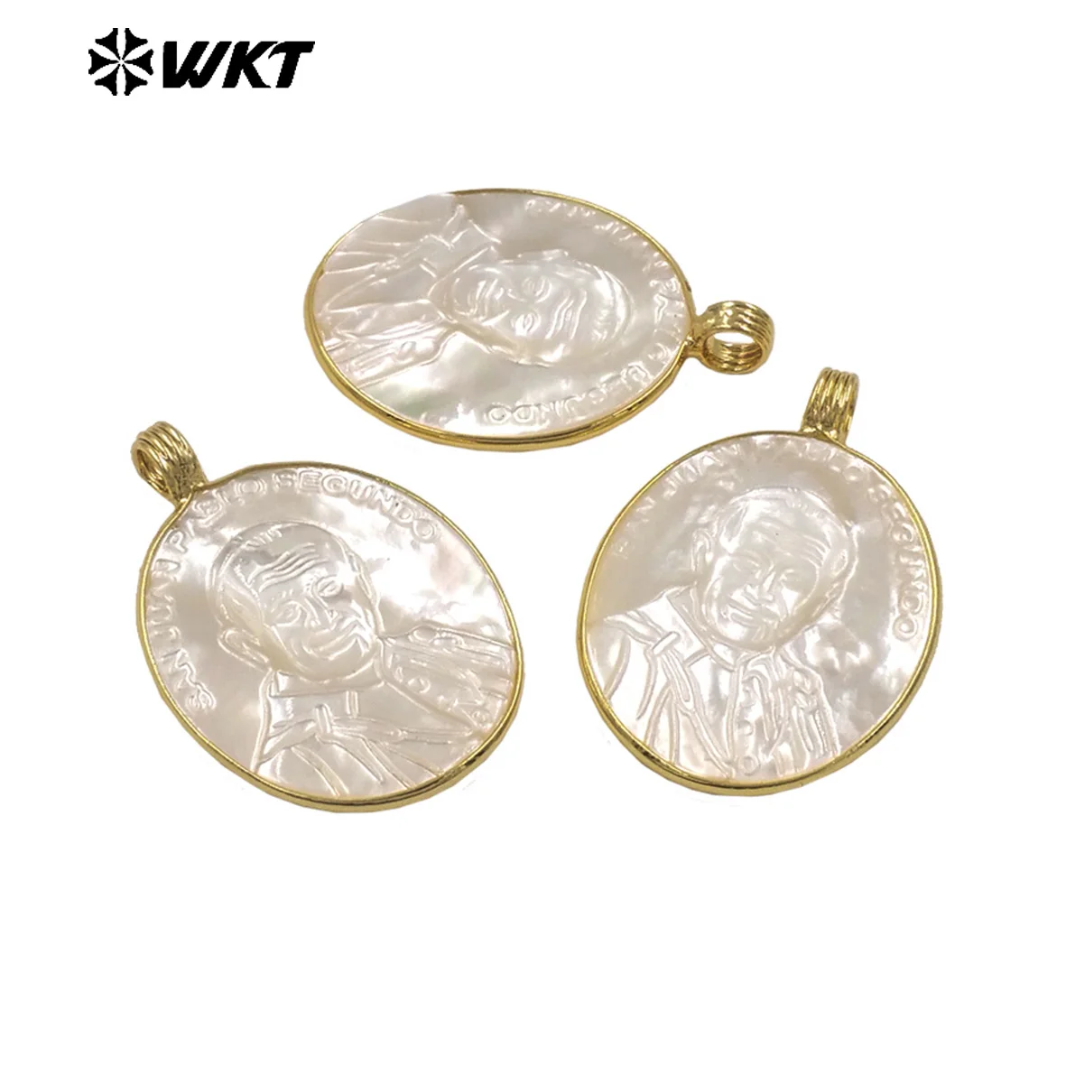 WT-JP497 Wholesale White Mop Shell Crafts Making Charms Accessories With Male Character Sculpture Smooth And Textured Pendants