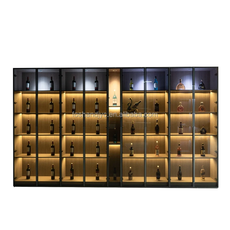 Armário de licor vinho rack comercial berry quadro alumínio portas vidro vinho armário barra luxo com luz