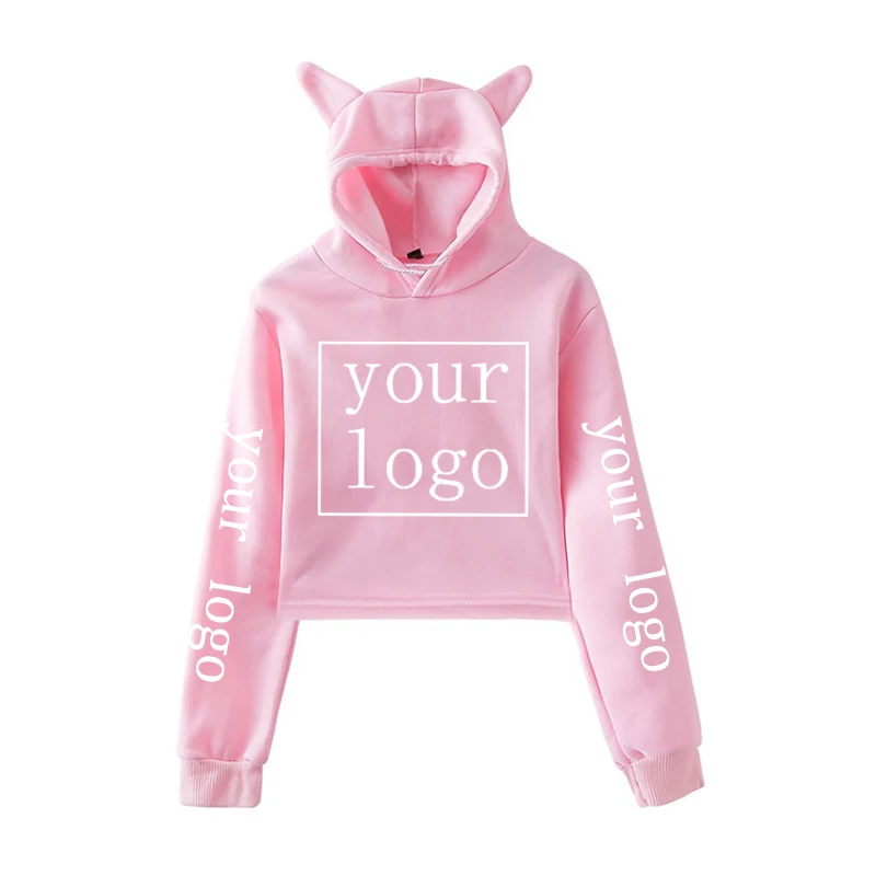 Custom Hoodies Your OWN Logo Text Picture DIY Printed Cat Ear Crop Tops New Fashion Harajuku Hip Hop Personalized Clothing Women