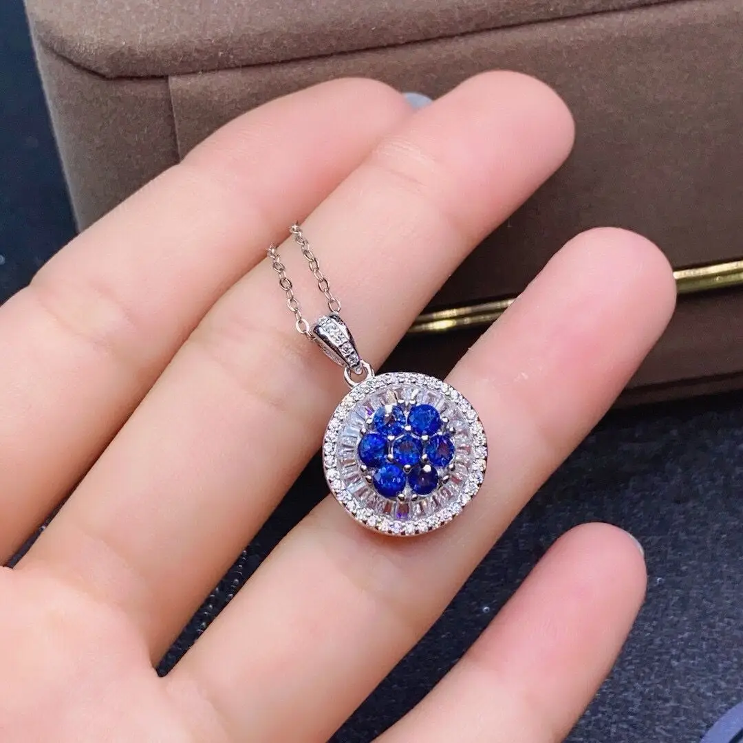 ZECAA 925 Blue Sapphire Jewelry Woman Sapphire Pendant With Natural Blue Sapphire 3*3mm S925 Silver Blue Sapphire Lady Pendant