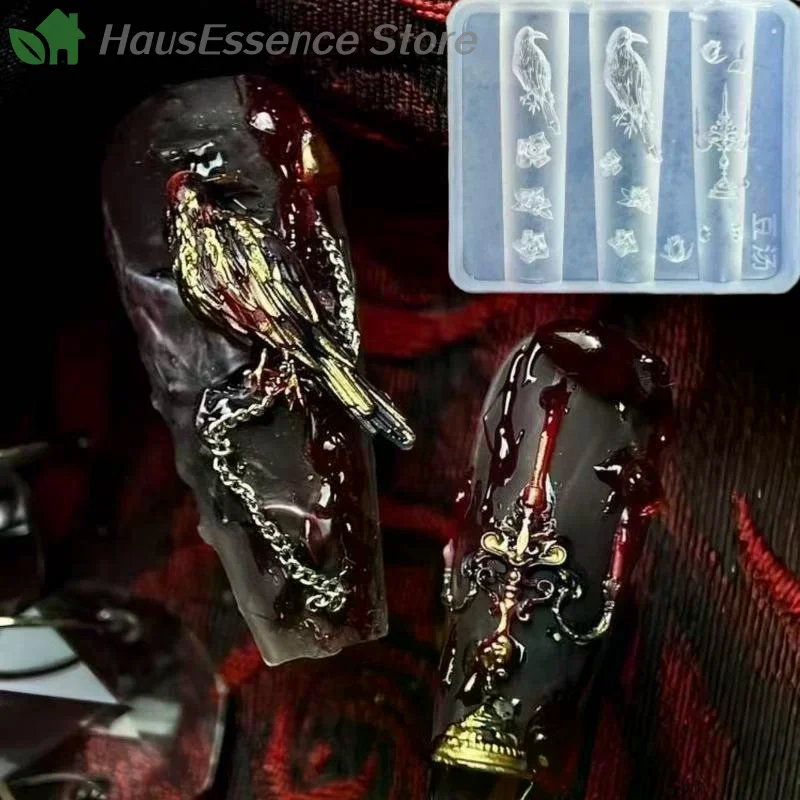 ※Retro Crow Rose Candlestick Silicone Nail Mold Flower 3D Nail Art Decoration DIY Transparent Mold Manicure Design