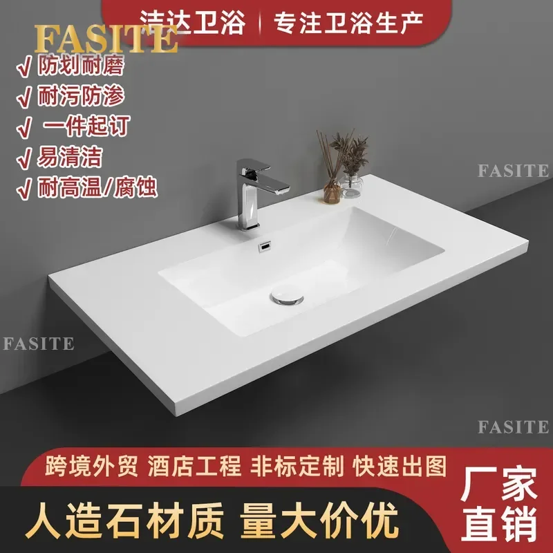 For Bathroom Seamless Artificial Stone Integrated Molding Washbasin Cabinet Large Capacity Acrylic Corian Basin Modern Vanity