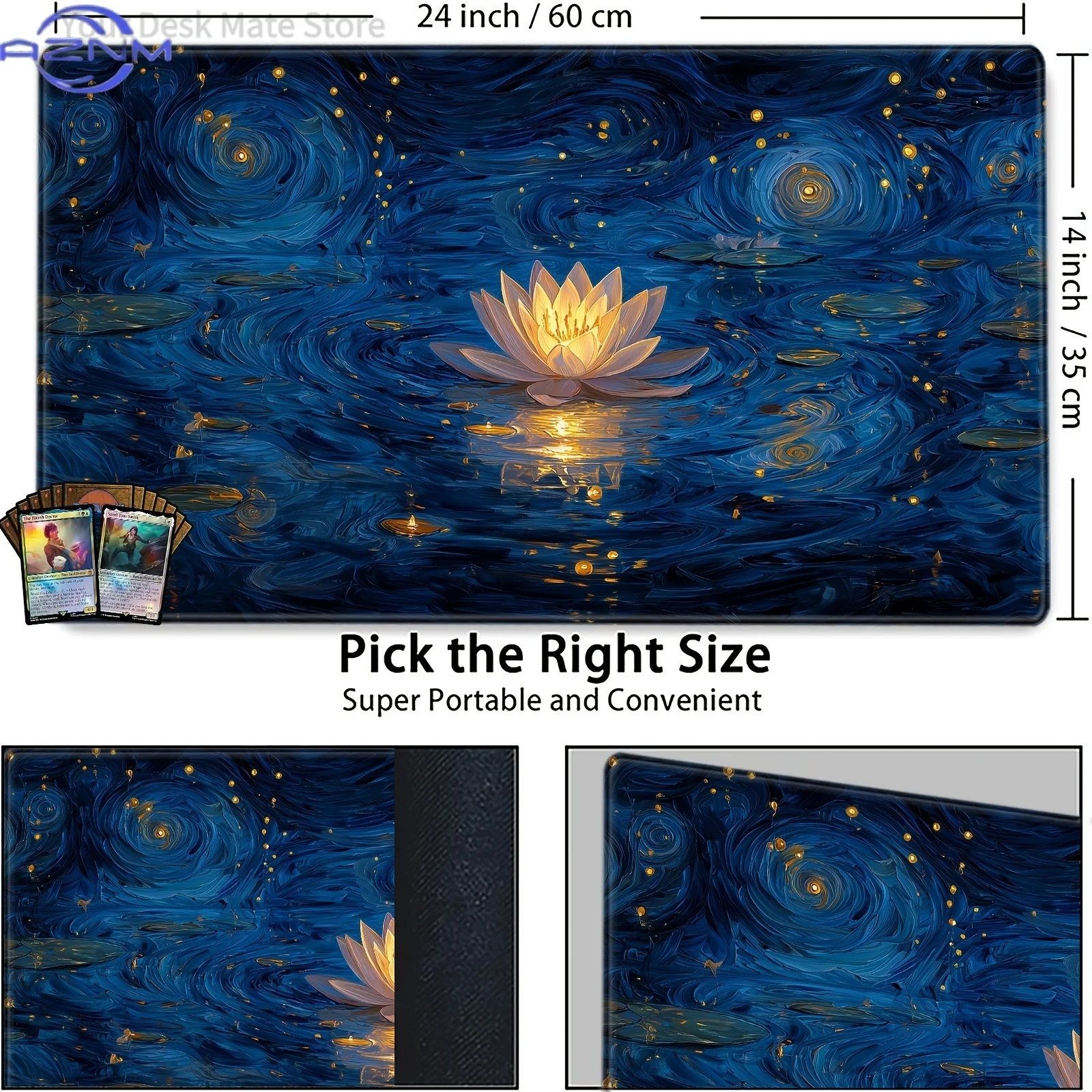 Starry Night for Lotus Flower Design Magic Party Game Mat Durable Rubber for MTG&TCG Games  Mouse Pad Offices Desk Mats