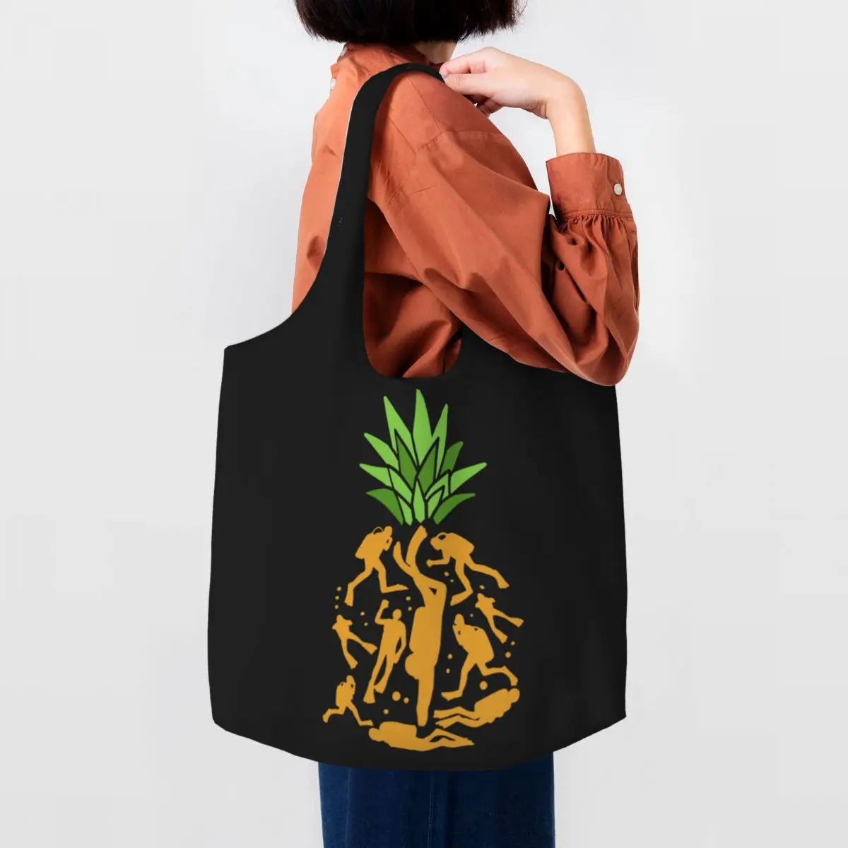 Mergulhadores Pineapple Mercearia Sacola de compras, Canvas Shopper Tote, grande capacidade Shoulder Bag, portátil Mergulho Bolsa