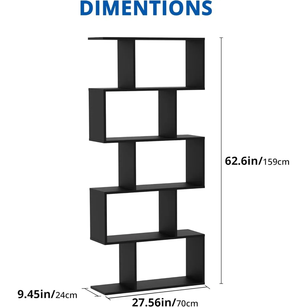 Set of 2 Geometric Bookcase, S-Shaped Modern Bookshelf, Room Divider Bookshelf, 62