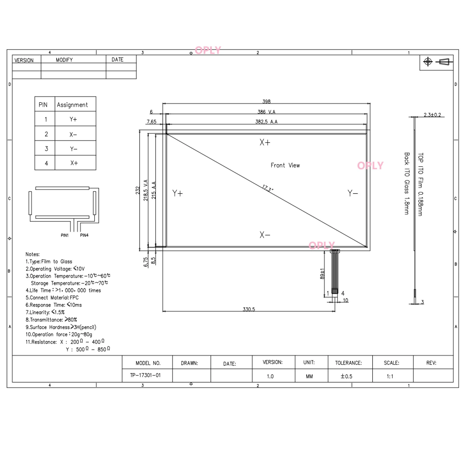 MM digitizer replacement parts 17.3 inch 4 line 17.3