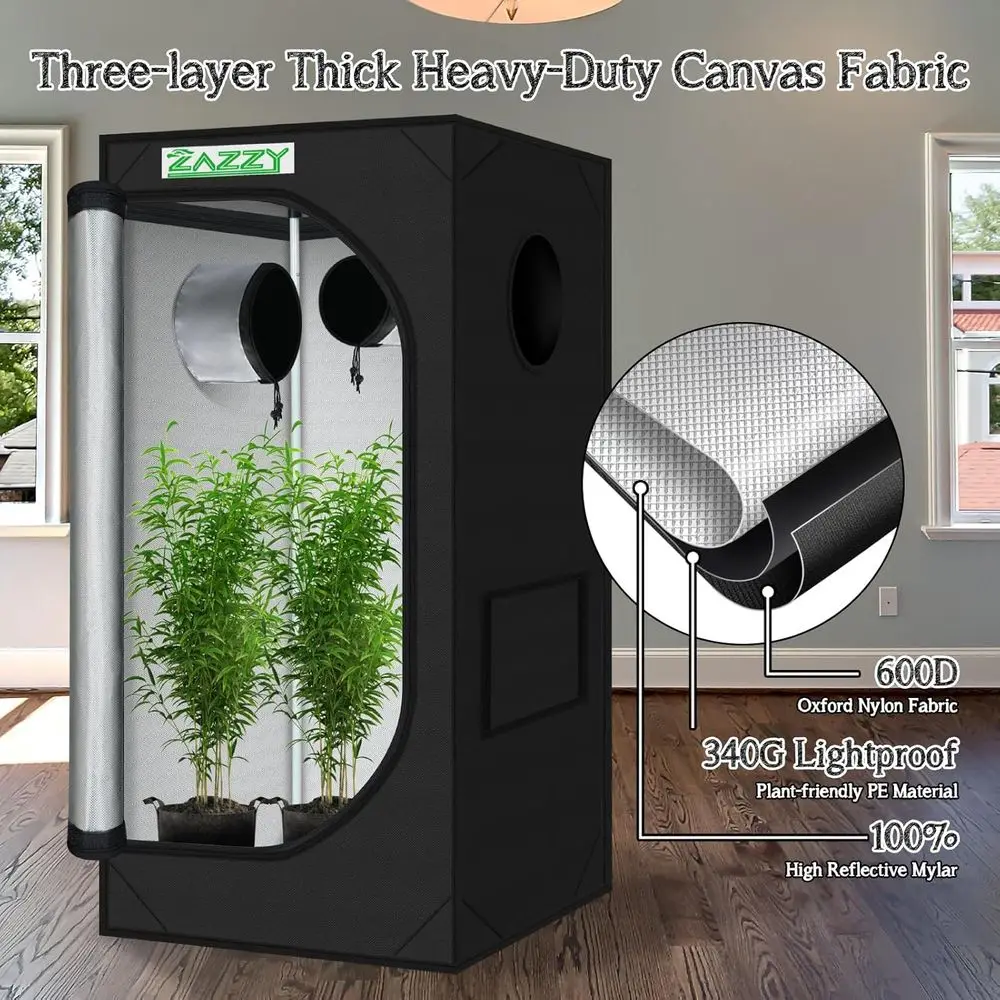 Tienda de cultivo hidropónico interior Mylar 24x24x48 600D con ventana, bolsa de herramientas y bandeja de suelo extraíble