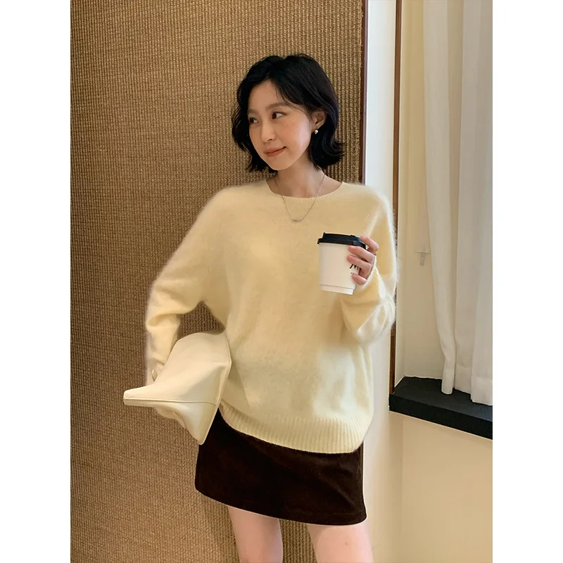 

[11 Colors Available] Cashmere High-End Long Sleeve Sweater Winter New Seamless One-Piece Wool Sweater T5622