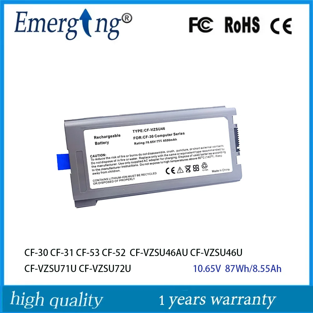 

CF-VZSU46AU CF-VZSU46U Battery for PANASONIC Toughbook CF-30 CF-31 CF-53 CF-52 CF-VZSU71U CF-VZSU72U 10.65V 87Wh