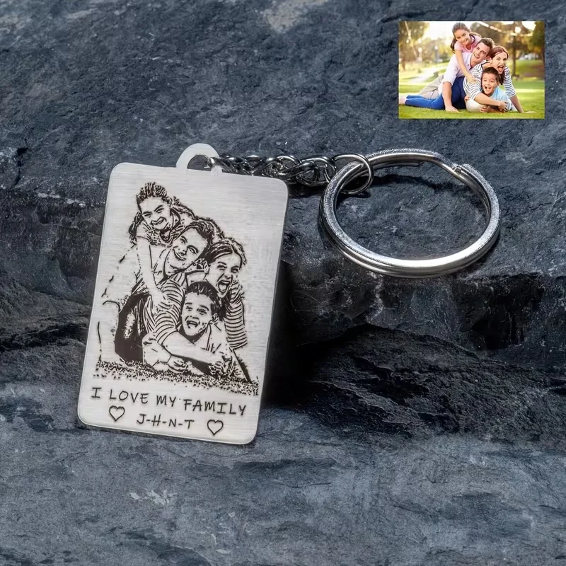 

Custom Image Photo Keychain Laser Engraved Square Fashionable Stainless Steel Customized Keychain Jewelry Gifs