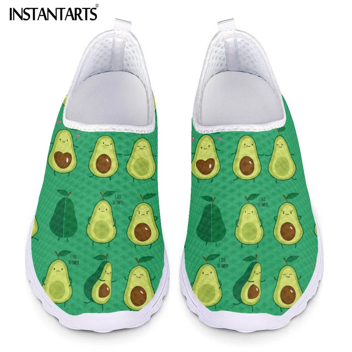 INSTANTARTS 2023 New Slip-on Mesh Sneakers Cute Avocado Cartoon Pattern Women Flat Shoes Summer Breathable Loafers Zapatillas