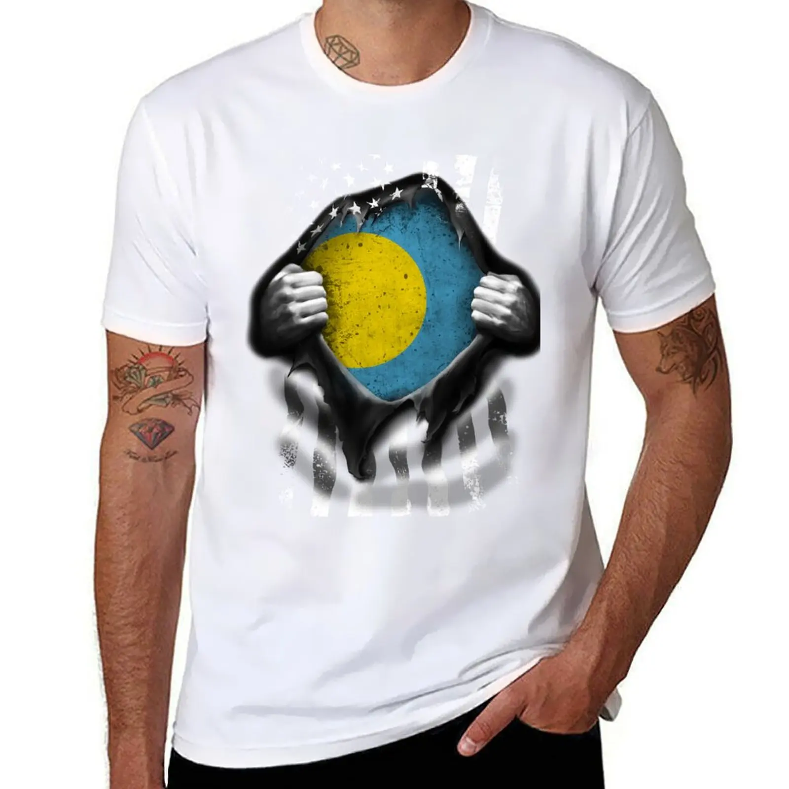 

Palauan American Flag USA Palau T-Shirt man tshirt black cotton t-shirt plain for man package T-Shirt