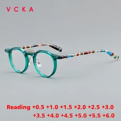 VCKA Vintage Women Round Acetate Reading Glasses Frame Men Optical Prescription Eyeglasses Luxury Custom Eyewear +0.5 to +6.0