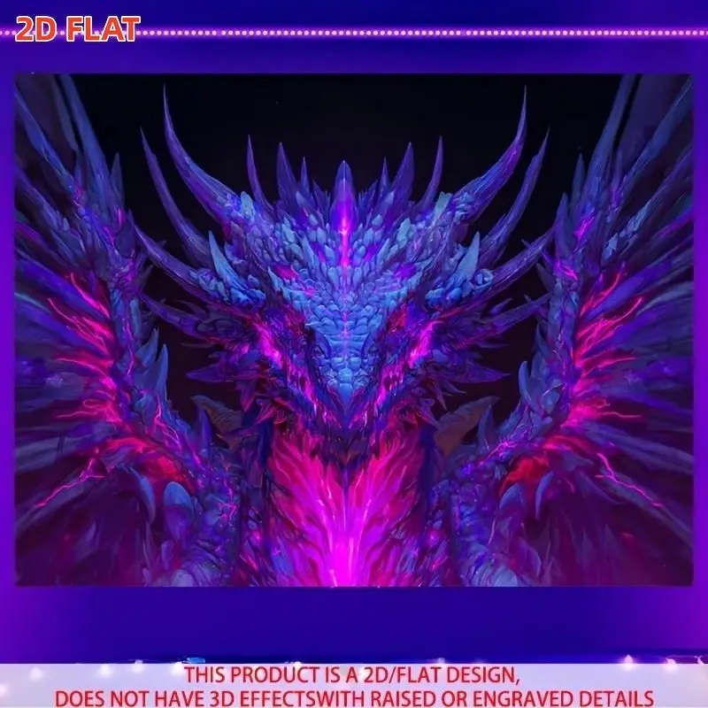 Fantasy Dragon Tapestry Neon Purple Mythical Beast Polyester Wall Hanging UV Reactive Gothic Aesthetic Bedroom Dorm Home Decor
