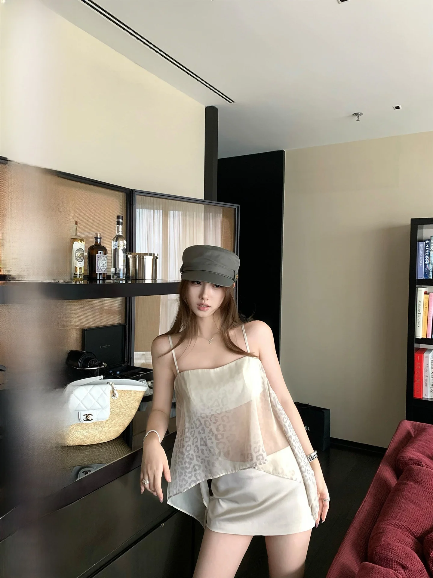 

Cotton Lace Embroidery Chestnut Cocoa Leopard Print Halter Top Women's Casual Loose Fit Sleeveless Breathable Spring Summer S...