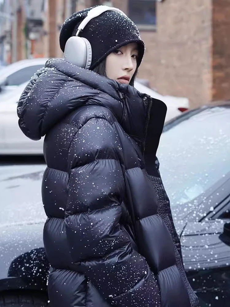 Piumino super spesso oro nero da donna lungo con cappuccio 90% piumino d'anatra bianca 2025 nuove coppie Parka abbigliamento da neve capispalla