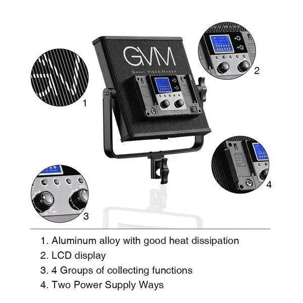 GVM BI-672 Bi-Color Studio LED Video Light Kit Panel Master-Slave Mode Excellent Brightness Video Light and Range
