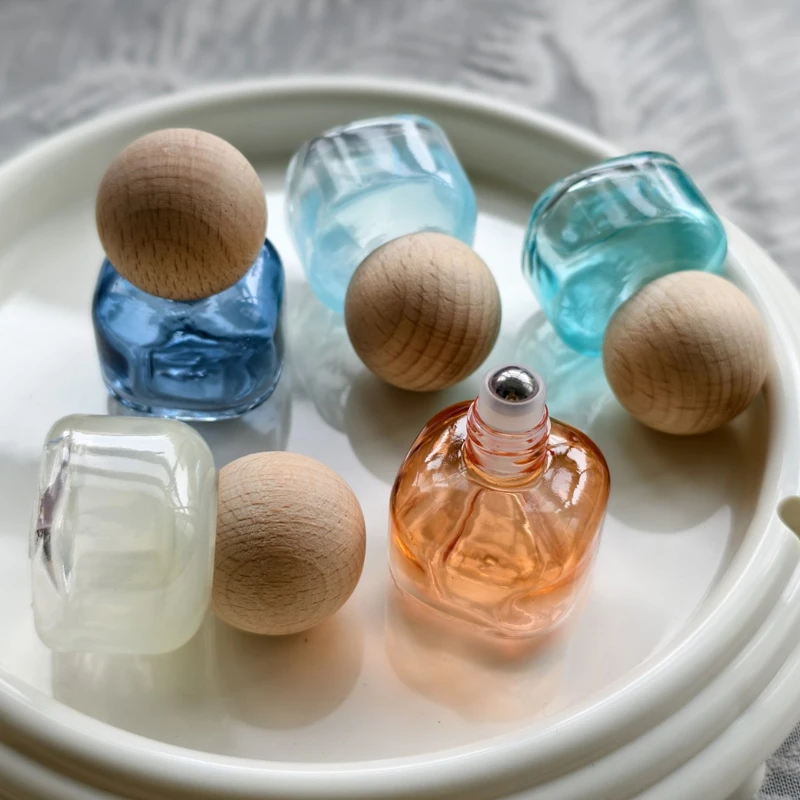 10pcs Square Roller Ball Glass Bottle 10ml Colourful Essential Oil Perfume Refillable Bottle Empty Liquid Container Makeup Tools