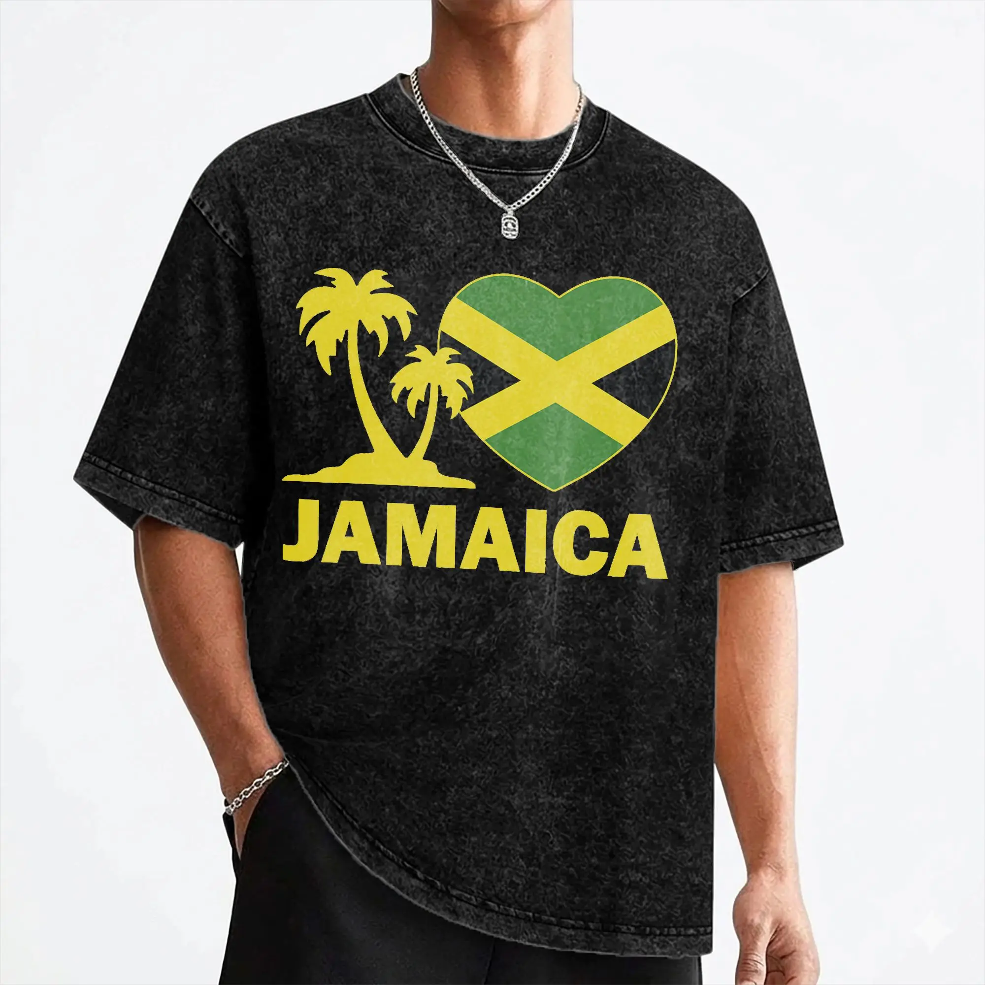 Jamaica I Love Jamaican Flag T Shirts Washed 100% Cotton Harajuku T-Shirts  Vintage for Men Women Streetwear Summer Tops Tees