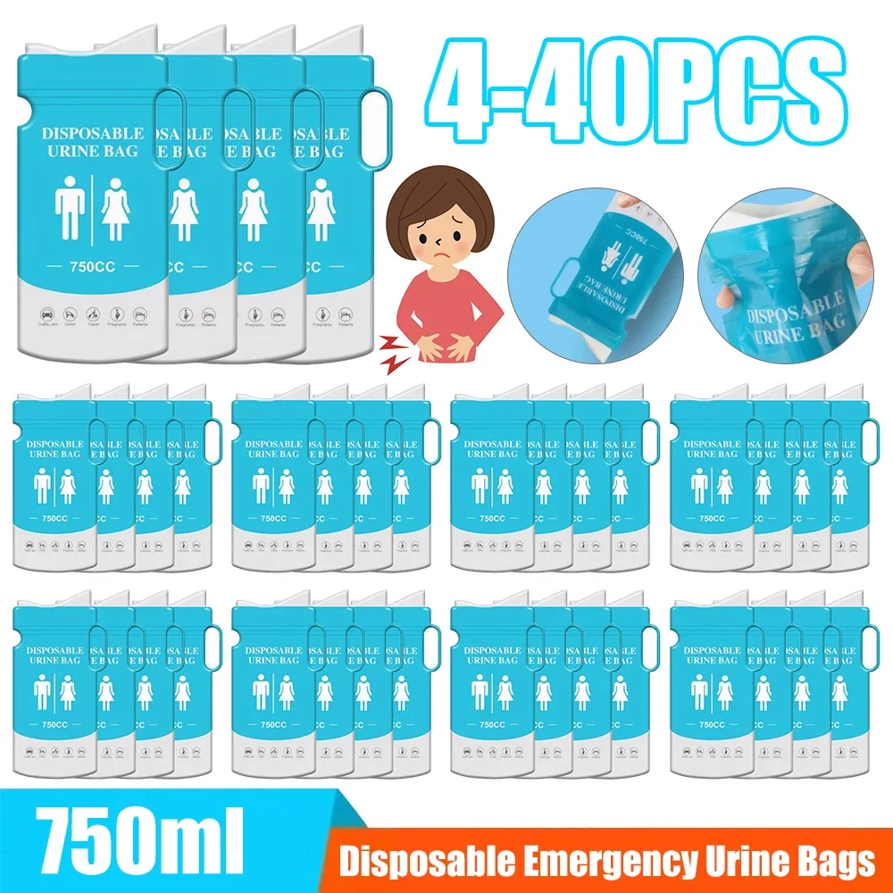 4-40PCS 750ml Outdoor Emergency Urine Bags Disposable Travel Mobile Toilet Portable Urinal Bag for Female Baby Male Vomiting Bag