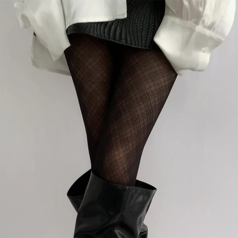 1 Stück Diamant-karierte Damenstrumpfhose Black Spice Anti-Hook-Strumpfhose