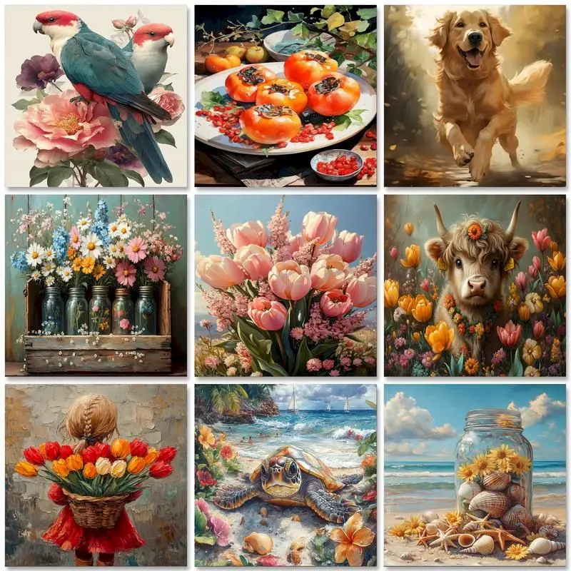 

GATYZTORY Acrylic Painting By Number Craft Kits For Adults Flowers On Canvas Handpainted DIY Drawing By Numbers Unique Gift