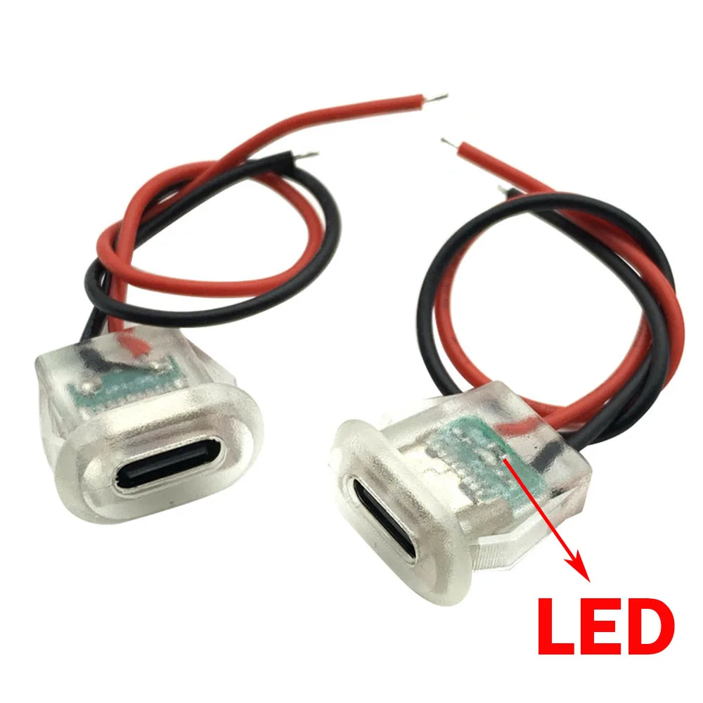 

2pin USB Type C 5A Input type Charging Socket With LED lights Plate Waterproof USB-C Power Port 2P TYPE-C Female Connector Jack