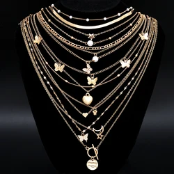 Simple Stackable Necklaces Set for Women Fashion Butterfly Heart Star Pearl Moon Pendant Necklaces Boho Jewelry Gifts 2025