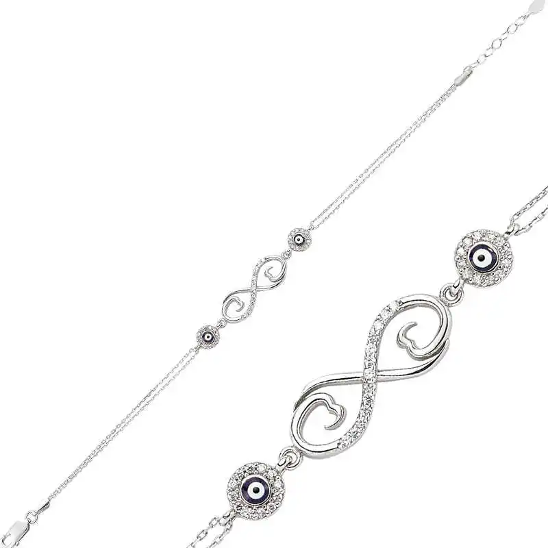 Silver Evil Eye Infinity Bracelet for Women 925 Sterling Jewelry Wedding Party Birthday Gift - Box -for - laides-Fashion