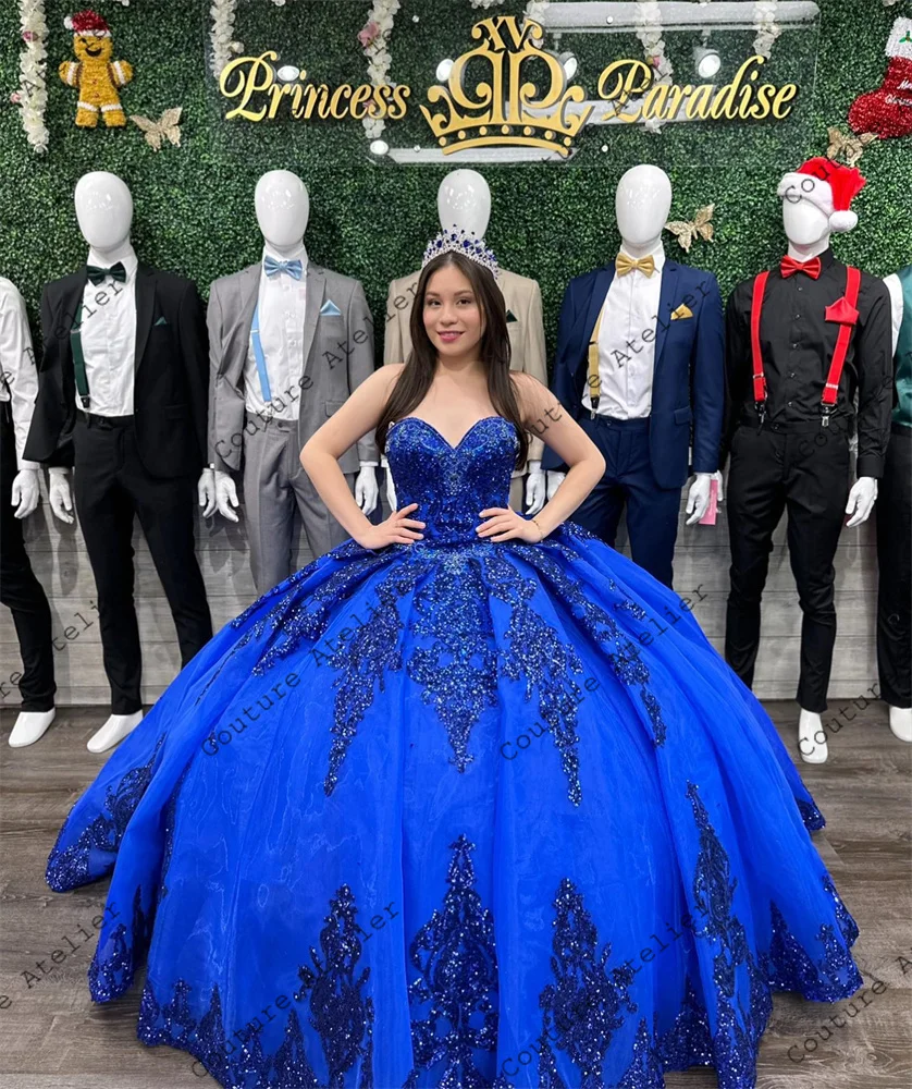 Azul três quartos manga quinceanera vestidos com arco vestido de baile vestido de aniversário laço-up frisado espaguete doce 16 vestidos vestido