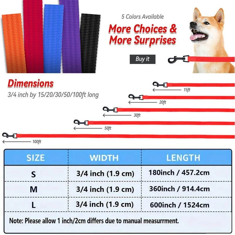 Dog Training Leash Medium Large And Extra Large Dogs For Yard Training Playing Hiking And Swimming 15ft 30ft 50ft Long Dog Leash