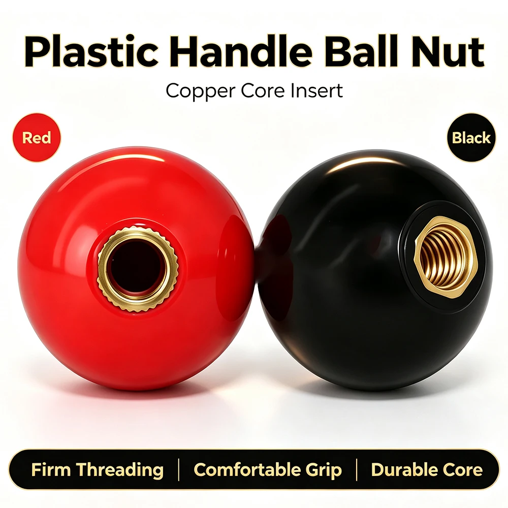 Black or Red Plastic Ball Knob Nut Brass Core Thread Insert M4 M5 M6 M8 M10 M12 Thread Ball Shaped Head Clamping Nuts