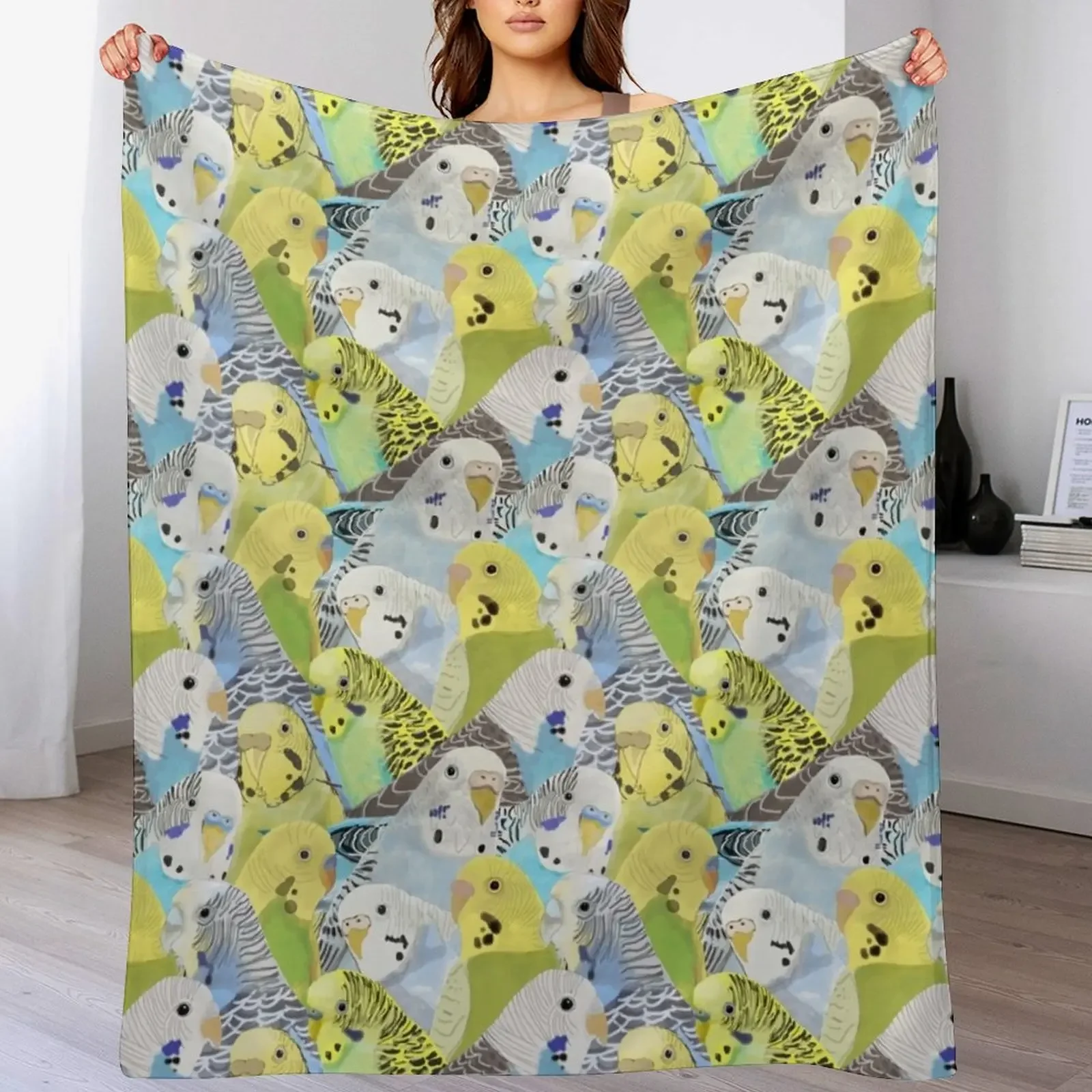 Budgie Parakeets Throw Blanket Sofas wednesday halloween Loose Blankets