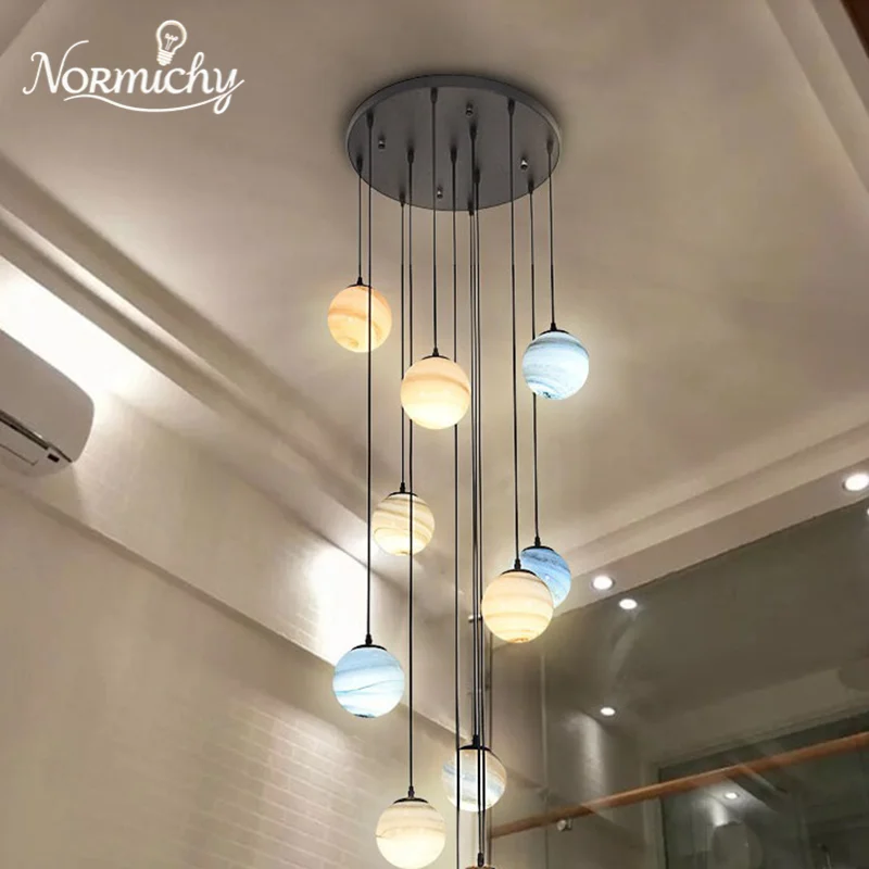 2025 New Stained Glass Chandelier Is Suitable For Living Room Hotel Lobby Villa Modern Staircase LED Lamp Gloss Home Decoration