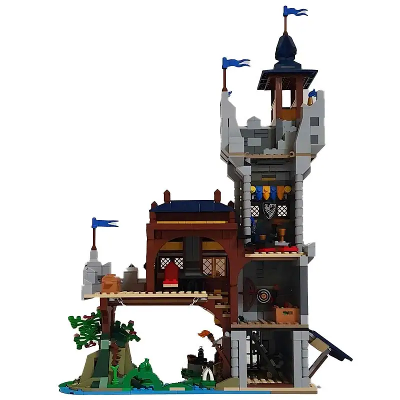 MOC Ländlichen Street View Architektur Fluss Outpost Station Technologie Bausteine Turm Gebäude Modell kinder Ziegel Spielzeug Geschenke
