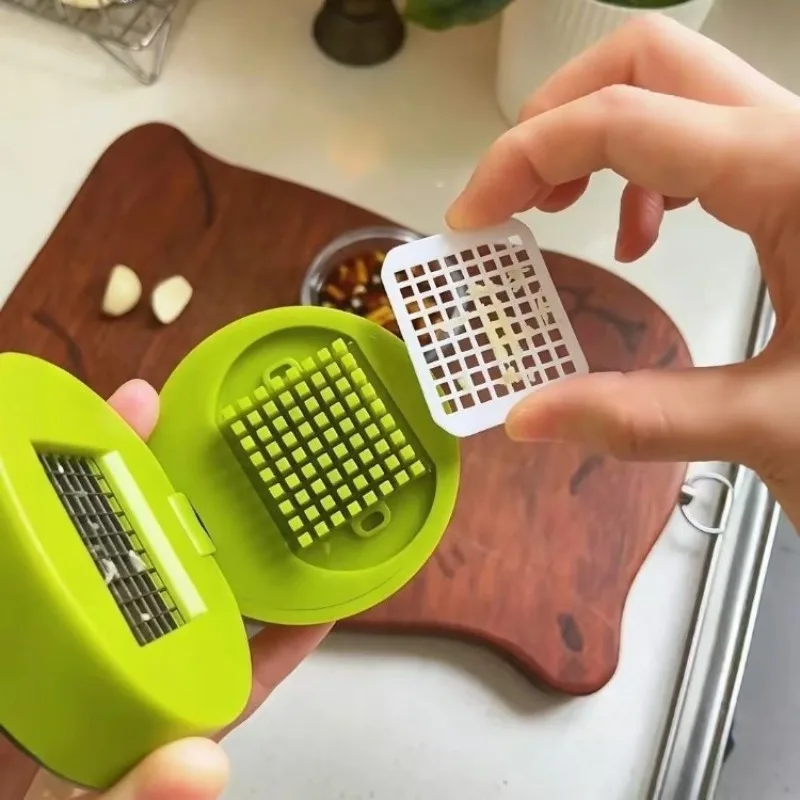 Multifunctional Manual Garlic Press Mincer Chopper ABS and Stainless Steel Handheld Ginger Masher with Storage Case Kitchen Tool
