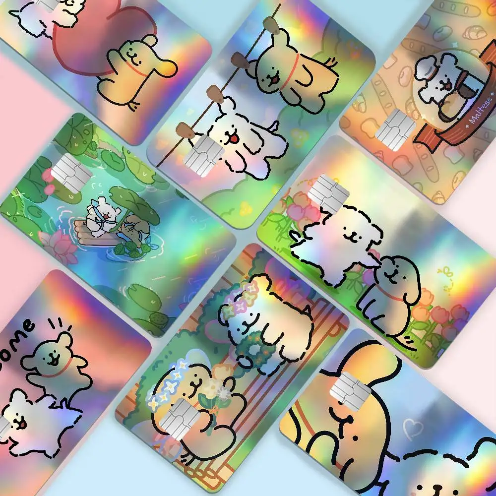 Dog Breed Maltese Line Dog Laser Sparkle Bank Card Stickers Universal DIY Craft Decor Accessories