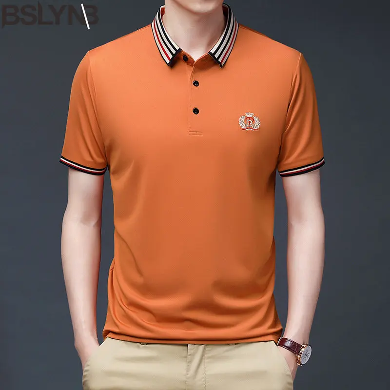 

Men's Summer Polo Shirts Casual Fashion Embroidery Slim Fit Short Sleeve Tee Male Turn-Down Collar Tshirt