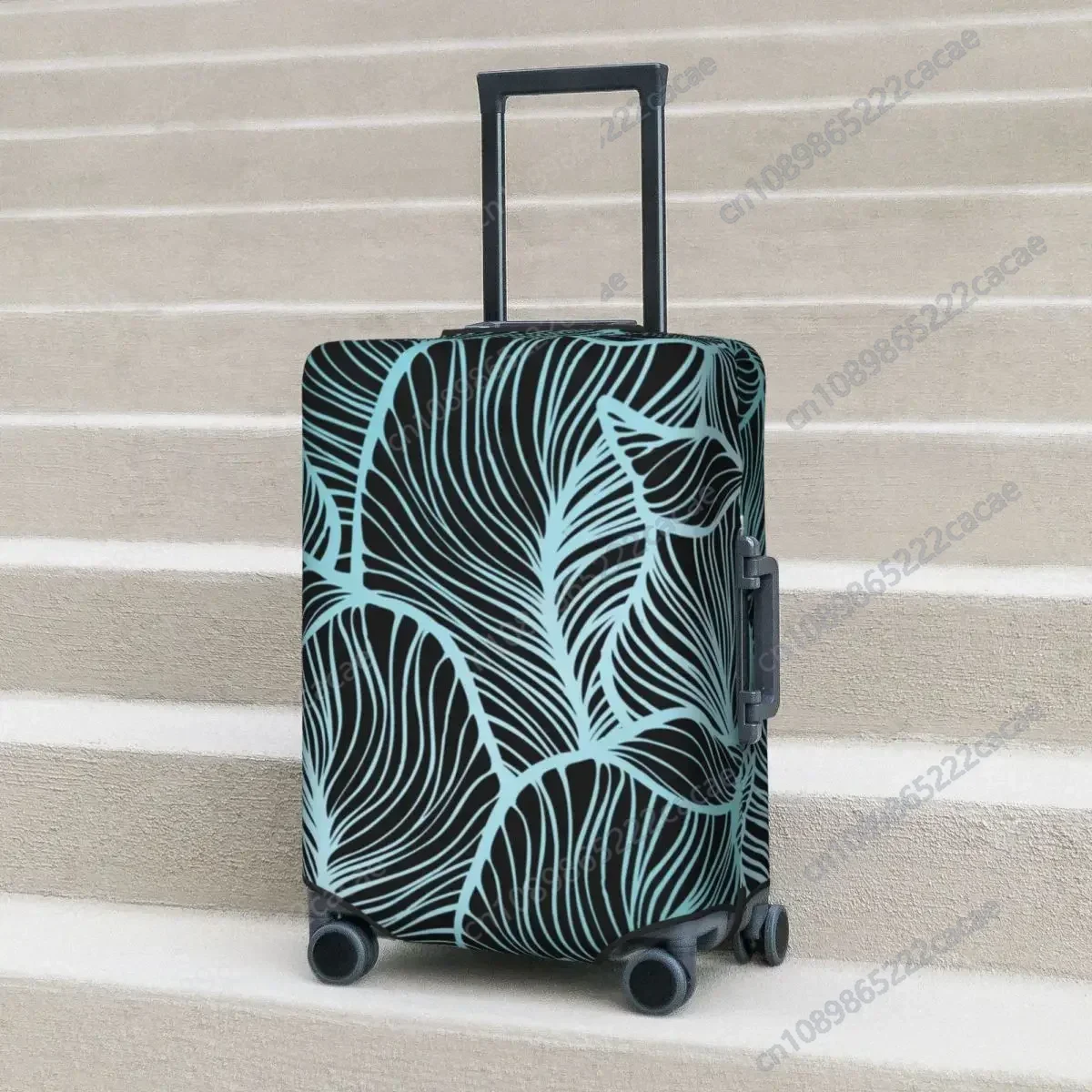 

Blue Leaves Print Suitcase Cover Flight Abstract Nature Forest Elastic Luggage Supplies Cruise Trip Protector