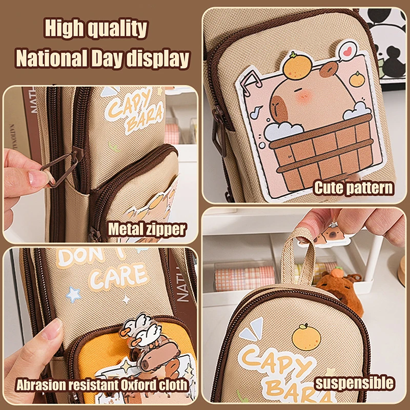 Imagem -03 - Cute Cartoon Capybara Pencil Case Bolsa de Lápis de Grande Capacidade Papelaria Estética Bolsa Durável com Zíper Moda