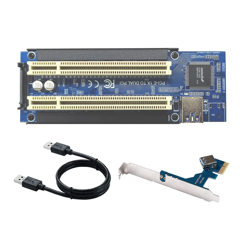 PCI E/NVME/Mini PCIE to PCI Riser Card Dual PCI محول عالي الكفاءة مع كابل USB 3.0 لرقاقة حاسوب شخصي مكتبي ASM1083