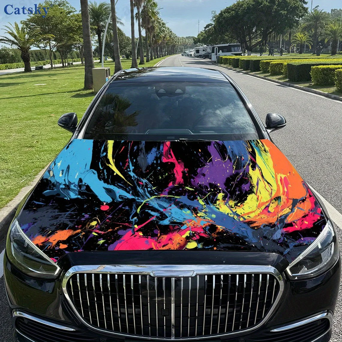 

Красочный принт граффити, наклейки на капот автомобиля, водонепроницаемая самоклеящаяся наклейка на капот автомобиля из ПВХ, защитные наклейки для украшения капота автомобиля,