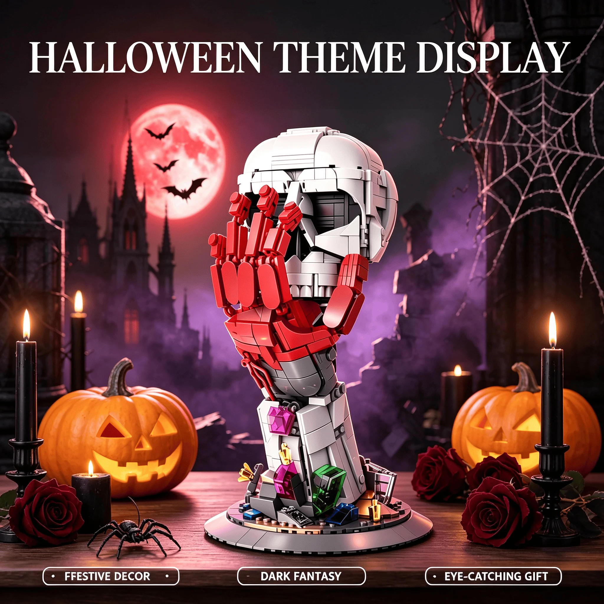 New Arrival Gothic Post‑Apocalyptic Skull Building Blocks Model DIY Assembly Toy Desktop Decor Holiday Gift