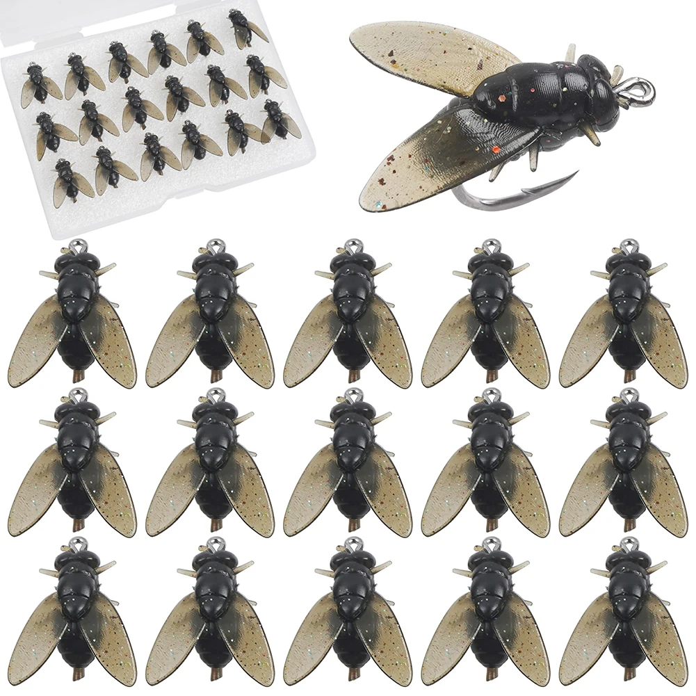 

20pcs Realistic Housefly Fishing Lures For Anglers Fly Fishing Insect Lures Black Silicone 6.5×6.5×2cm Lifelike Real-Fly Design