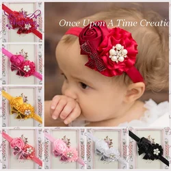 1PCS Baby Girls Flower Headband Rose Bow Pearl Elastic Kids Children Hairbands Hair Accessories Photo Props Headwear