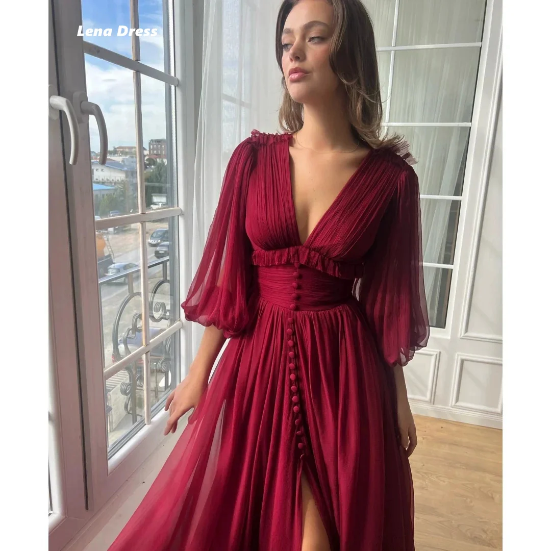 

Lena Chiffon Luxurious Women's Evening Dresses 2024 Women Evening Dress Formal Dresses Woman Girdle V-neck A Word Side Slit Gala