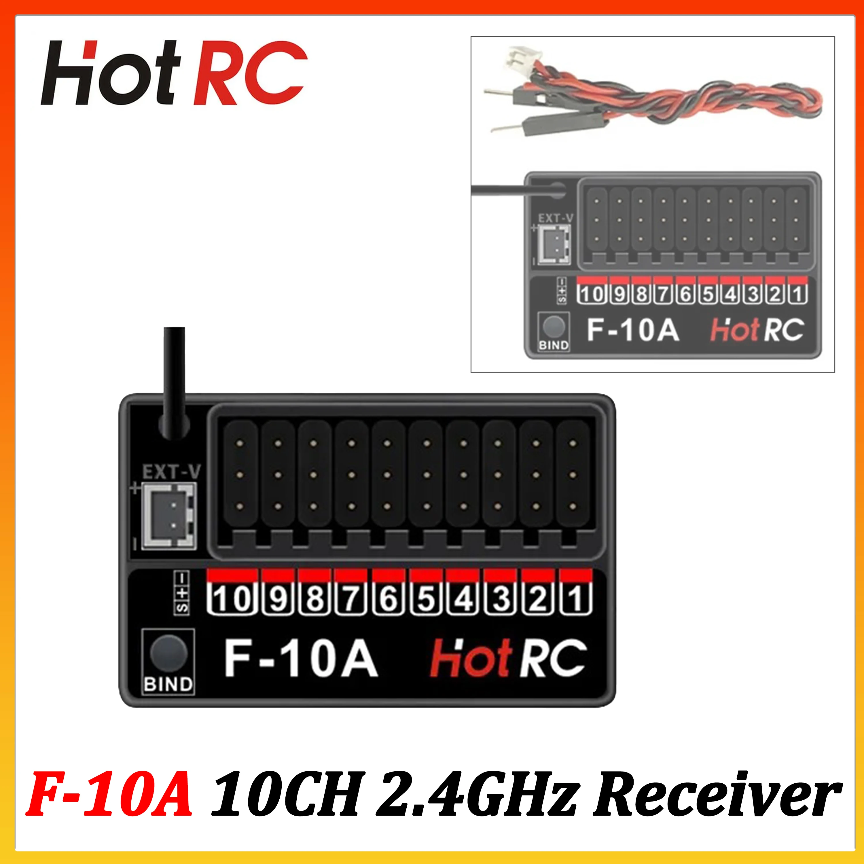 

HOTRC 2.4GHz 10CH Receiver F-10A PWM for RC Transmitter Remote Controller CT-10B HT-10A Car Truck Boat Model Toy Accessories