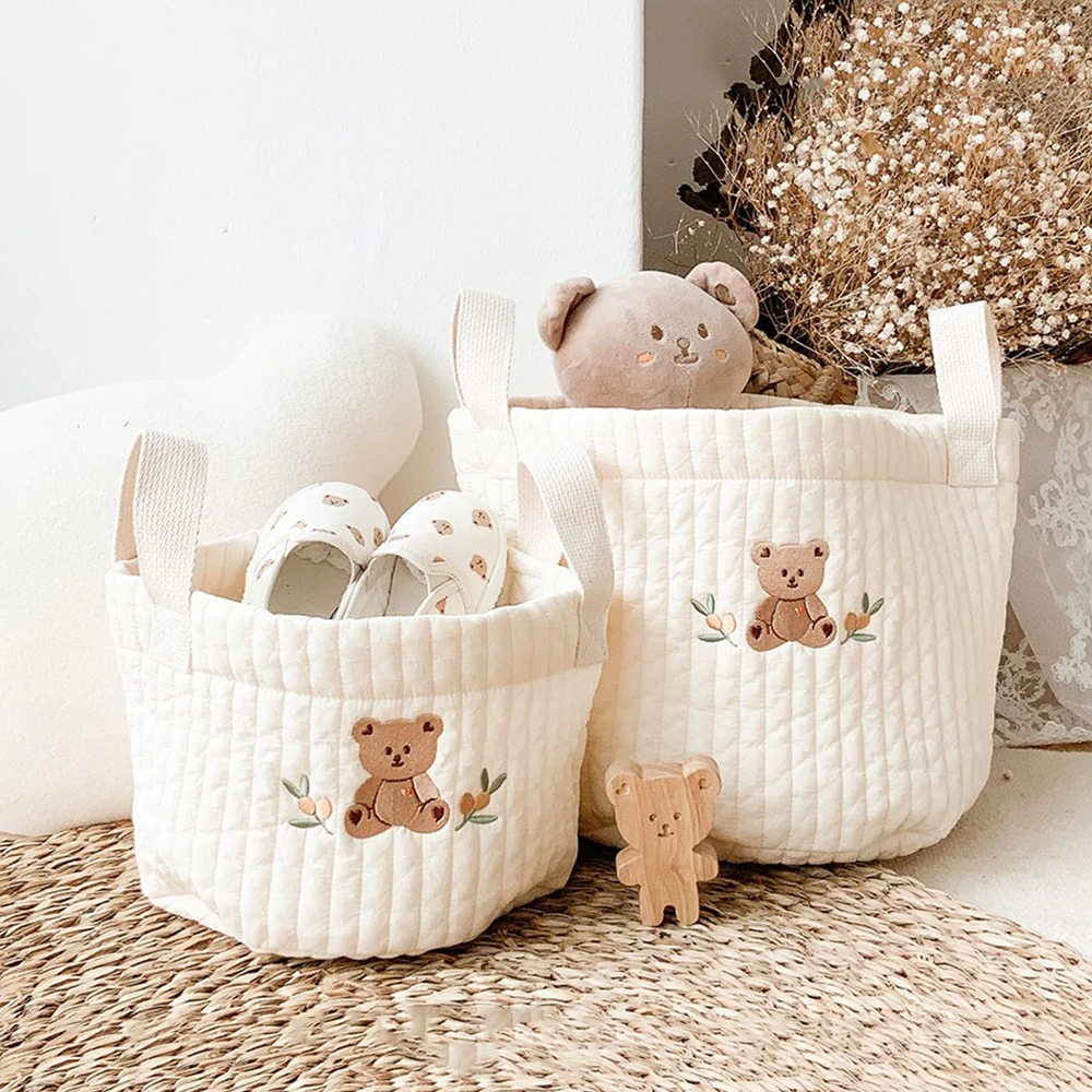 INS Baby Bags Cute Bear Embroidery Diaper Bag Caddy Nappy Cart Storage Mummy Maternity Bag for Newborn Diapers Toys Organizers